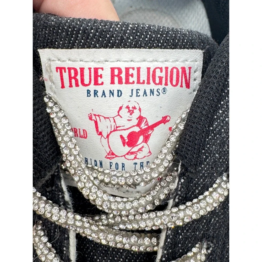 True Religion Sneakers Kids Size 9 Black White Denim Rhinestone Casual Shoes